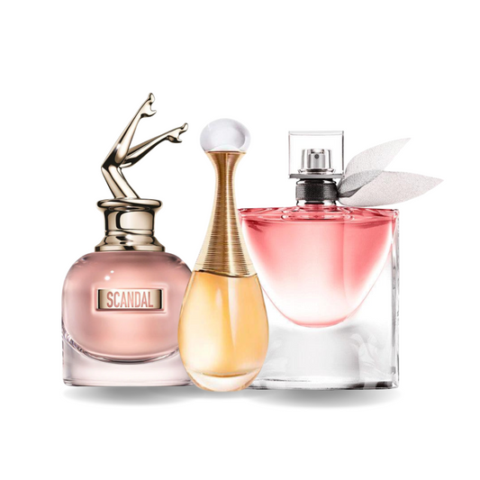 KIT 3 Perfumes: Jean Paul Gaultier SCANDAL, Dior J'ADORE and Lancôme LA VIE EST BELLE (Eau de Parfum)