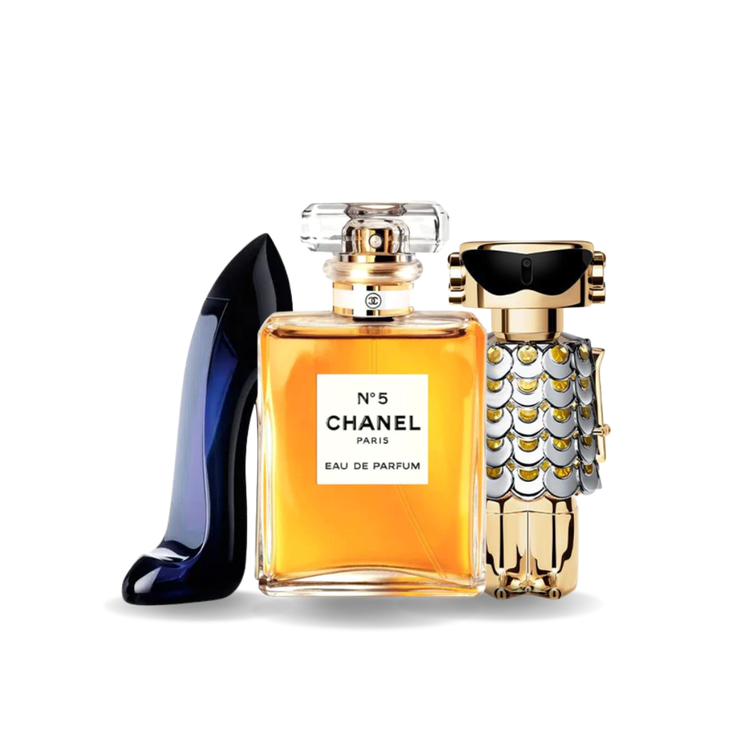 Kit of 3 Perfumes: Carolina Herrera GOOD GIRL, Chanel Nº5 and Paco Rabanne FAME